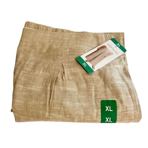 NWT ELLA MOSS Linen Blend Ankle Pants XL Tan Wide Leg Pockets Elastic Waist New - Picture 14 of 16
